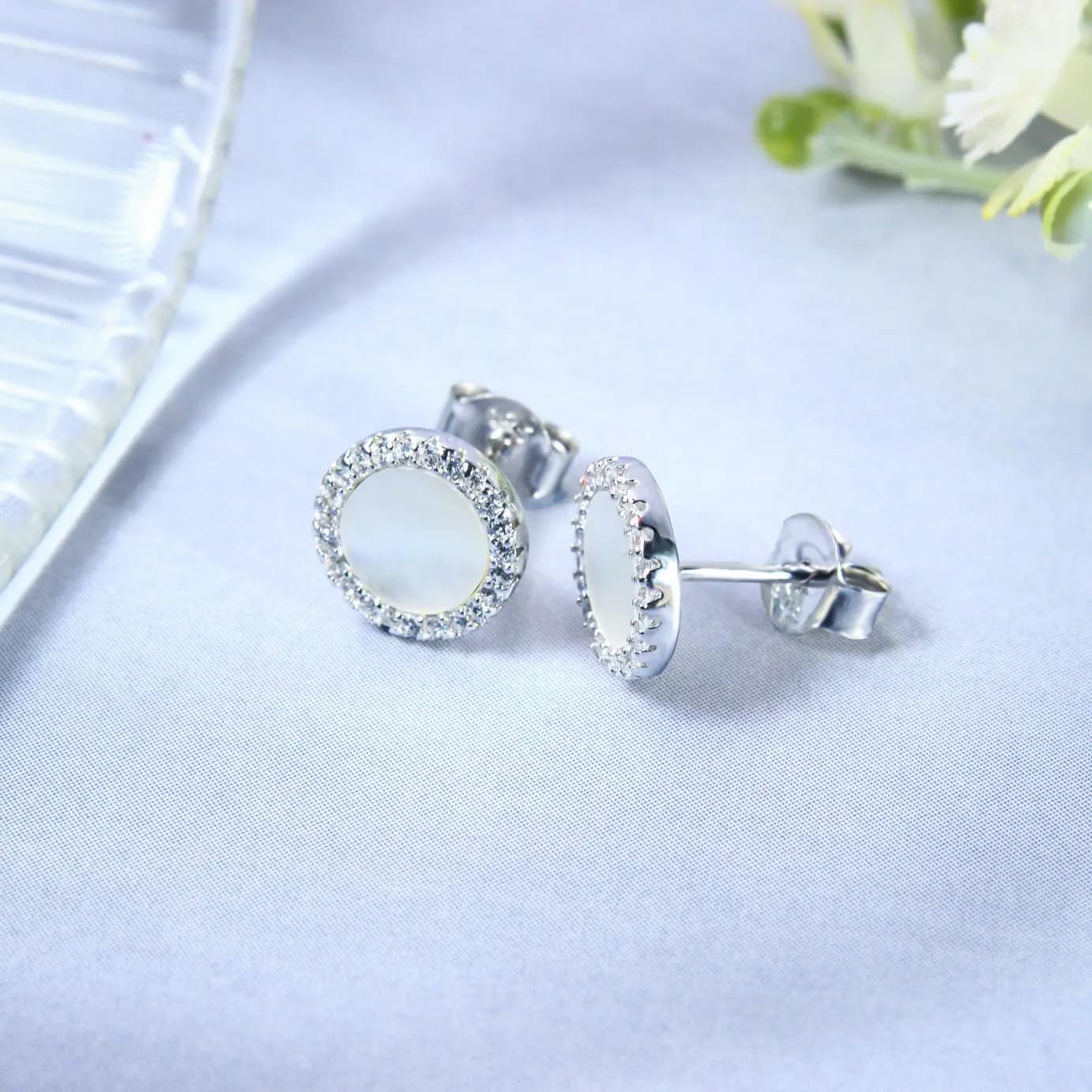 Pearl Halo Classic Silver Studs