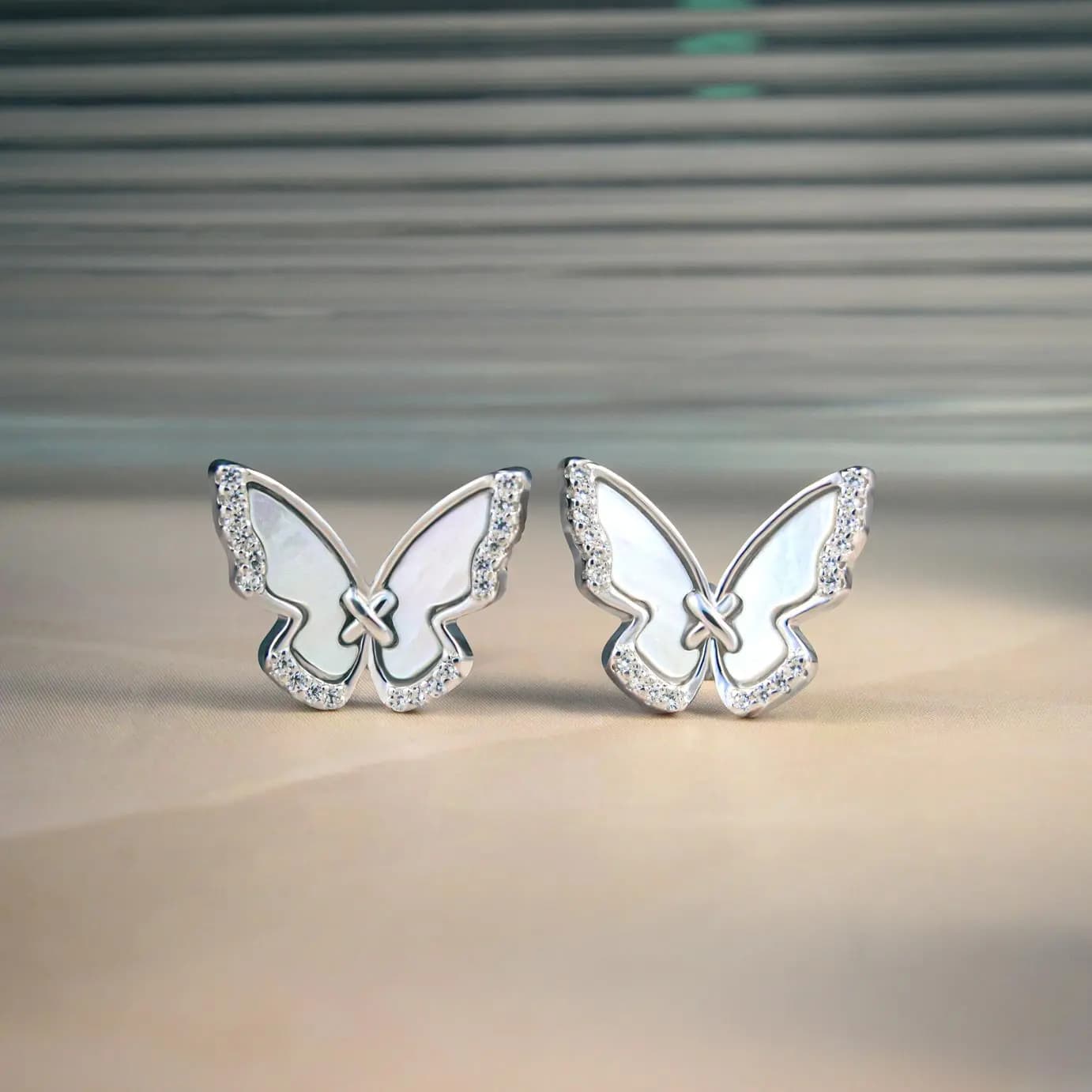 Shimmering Butterfly Silver Studs