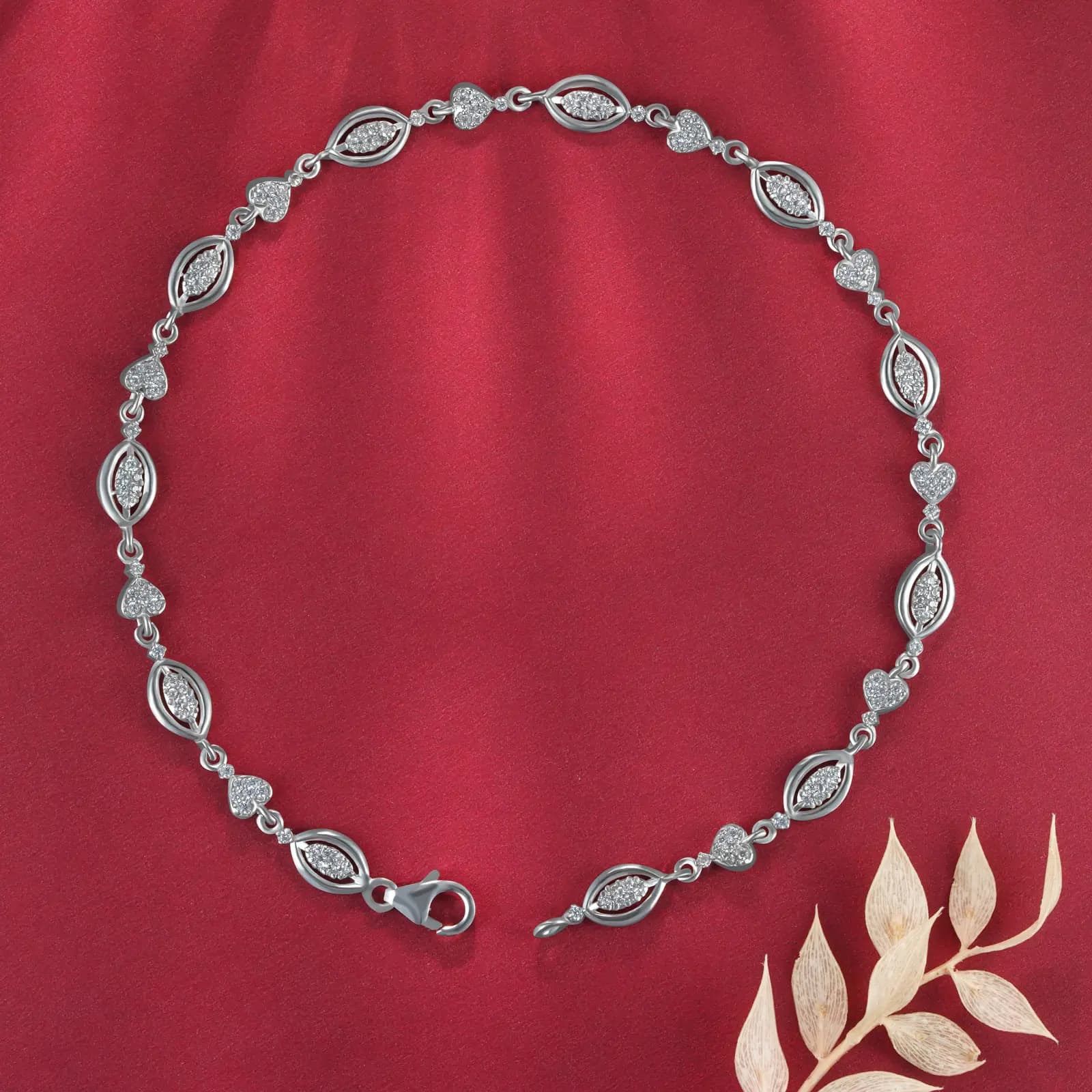 Crystal Heart Oval Charm Anklet Crystal Heart Oval Charm Anklet