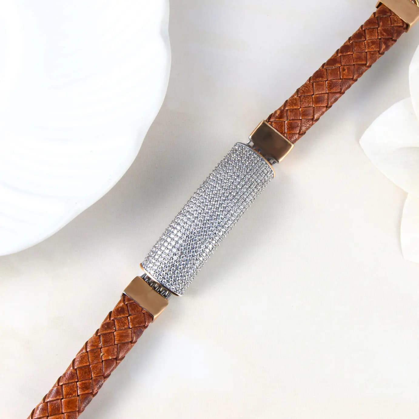 Diamond Aura Leather Silver Bracelet Diamond Aura Leather Silver Bracelet