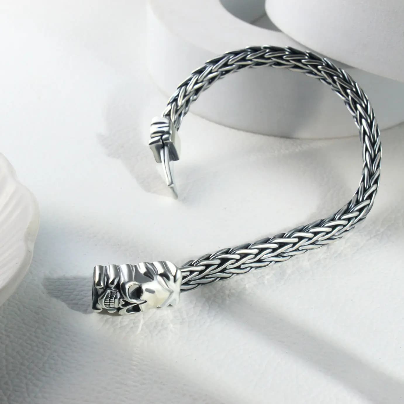 Skull Warrior Braided Silver Bracelet Skull Warrior Braided Silver Bracelet