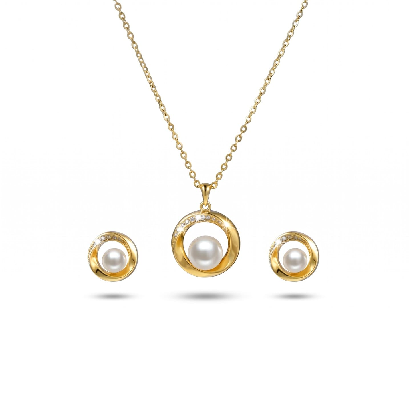 Golden Orbit Pearl Pendant Set – Modern Elegance in Motion Golden Orbit Pearl Pendant Set – Modern Elegance in Motion